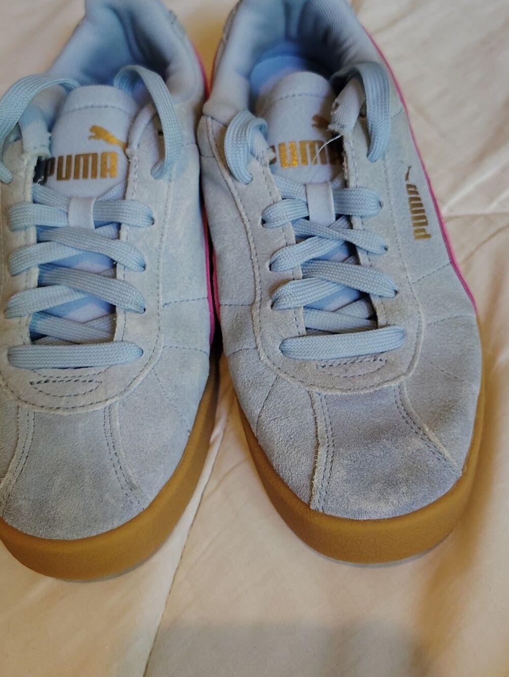 PUMA Club II Youth Suede Sneakers Haute Tropic Blue Pink Gold Gum Sole - Picture 7 of 8